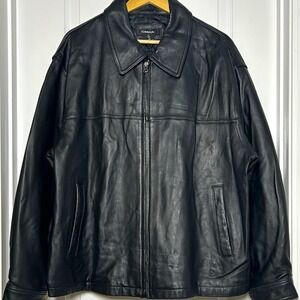 Colebrook Vintage 90s Genuine Leather Black Classic Collar Full Zip Jacket